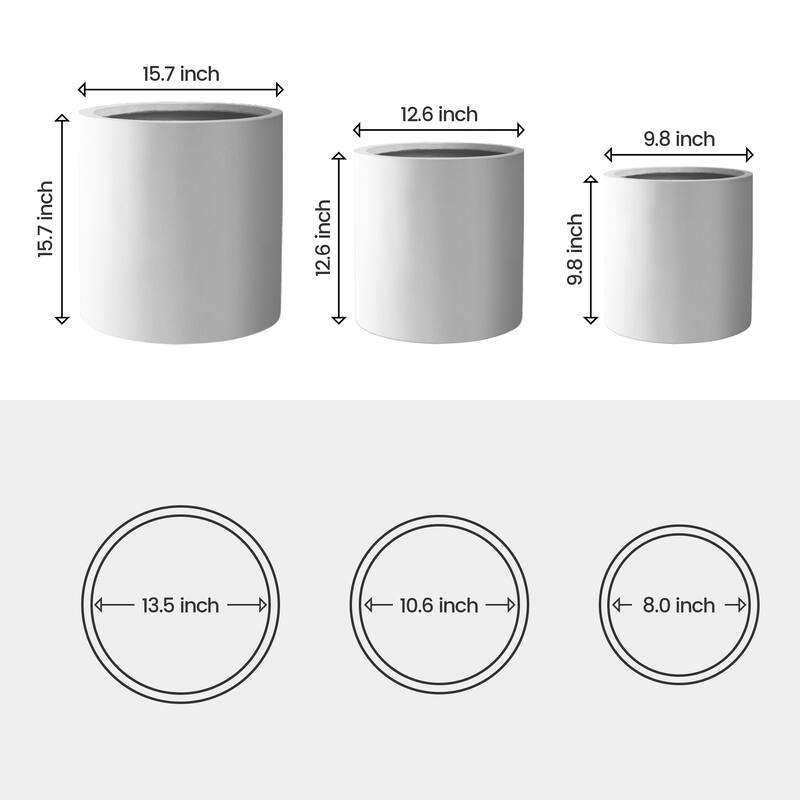 Plantara 16", 13", & 10" D Solid White Outdoor planter,Flower pot (Set